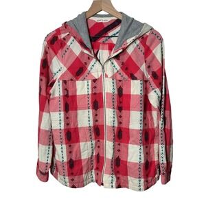 Woolrich Women's‎ Hooded Flannel Zip Shirt Jacket Southwest Plaid Cotton Size MD